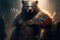 Bear animal portrait dressed as a warrior fighter or combatant soldier concept. Ai generated