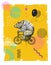 Bear with Balloons Rides Bicycle T-shirt Print. Vintage Mascot Cute Fun Grizzly Cycle Bike. Abstract Background