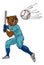 Bear Baseball Player Mascot Swinging Bat at Ball