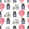 Bear with bicycle and hot air balloon seamless pattern.