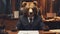 Bear in Business Attire Sitting at Desk