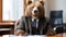 Bear in Business Attire Sitting at Desk