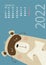 Bear calendar. March 2022. A cute bear sleeps with a pillow in its paws and a sleep mask. Vector illustration. Vertical