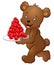 Bear carrying a plate of red heart