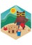 bear cartoon building sandcastles. Vector illustration decorative design