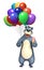 Bear cartoon character with balloon and ice cream