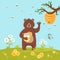 Bear character eating sweet honey