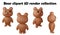 Bear clipart element ,3D render animal isolated icon set on white background