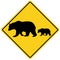 Bear Crossing on white background. yellow road sign attention animal bear sign. Bear warning symbol. flat style