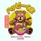 Bear Cute Eating Ramen Noodle with Japanese text mean Happy Bear and Ramen