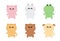 Bear, dog puppy, pig, frog, cat kitten kitty, rabbit bunny hare standing. Cute face icon set. Cartoon kawaii animal character.