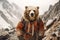 a bear dressed as a climber who conquers mountain