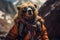 a bear dressed as a climber who conquers mountain