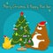 Bear duck decorate christmas tree illustration