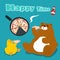 Bear & duck eat pizza cartoon illustration