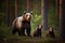 Bear family forest nature. Generate Ai