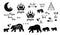 Bear Family set. Forest Papa, Mama, Sister Baby bear black shapes Cute bear prints Pharses with paw Wildlife