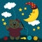 Bear girl embroiders the night sky