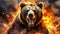 bear with glowing eyes with fire on background