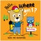 Bear go to camping funny animal cartoon,vector illustration