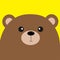 Bear grizzly big head. Cute cartoon character. Forest baby animal collection. Yellow background. . Flat