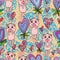 Bear happy love plant seamless pattern