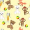 Bear, hare, Fox and monkey toys. Colorful seamless background of Teddy bears, hares, foxes and monkeys for girls and boys. It can