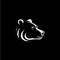 Bear head silhouette tattoo, logo template. Hand drawing wild animal emblem on black background, minimalistic sketch