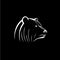 Bear head silhouette tattoo, logo template. Hand drawing wild animal emblem on black background, minimalistic sketch
