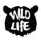 Bear head silhouette with text wild life. Lettering style. Vector icon