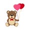 Bear with heart-shaped balloons, simple color image