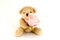 Bear hold a pink rose for an anniversary or Valentines celebration