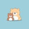 The bear hugs the little cubs. Festive theme, Concept: Poster for a children\\\'s room. Baby print for nursery.