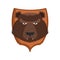 Bear hunter trophy. Grizzly head on shield. Scarecrow wild beast