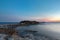 Bear Island and jetty bridge in the sunset