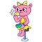 Bear lady is dressing up pretty face make up to be pretty, doodle icon image kawaii