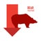 Bear market. Bear and red arrow. The chart and the indicator show a downward trend. Stock market vector illustration.