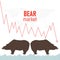 Bear market. Bear and red arrow. The chart and the indicator show a downward trend. Stock market vector illustration.