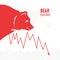 Bear market. Bear and red arrow. Falling market. The chart and the indicator show a downtrend. Trend of graph. Vector.