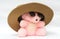 Bear with pink hat and cute glasses, white background, illustrations, can be attributed to other works.