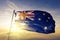 Bear Pride of Australia flag textile cloth fabric waving on the top sunrise mist fog