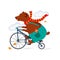 Bear Riding a Bicycle in Scarf Autumn. Vector