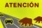Bear road traffic signal. Endangered species alert. Warning