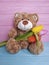 Bear softness teddy toy bouquet tulips birthday childhood on a wooden