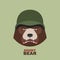 Bear soldier. Head of angry bear in military helmet