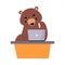 Bear Staff or Office Employee Sitting at Desk with Laptop Vector Illustration