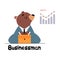 Bear Staff or Office Employee in Tie and Suit Sitting with Briefcase Vector Illustration