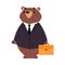 Bear Staff or Office Employee in Tie and Suit Standing with Briefcase Vector Illustration