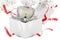 Bear tea cup full of milk inside gift box, 3D rendering