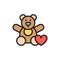 Bear toy, donation to children, charity flat color line icon.